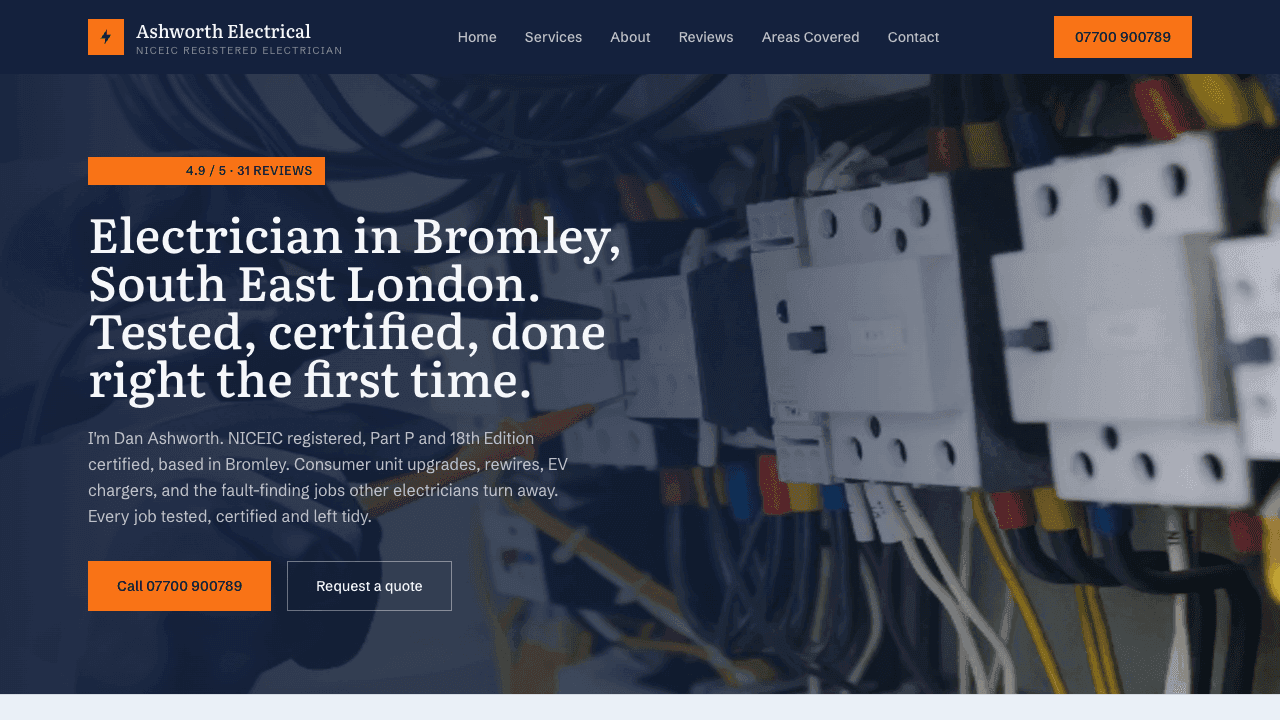 Ashworth Electrical website, built by Eight Two Digital