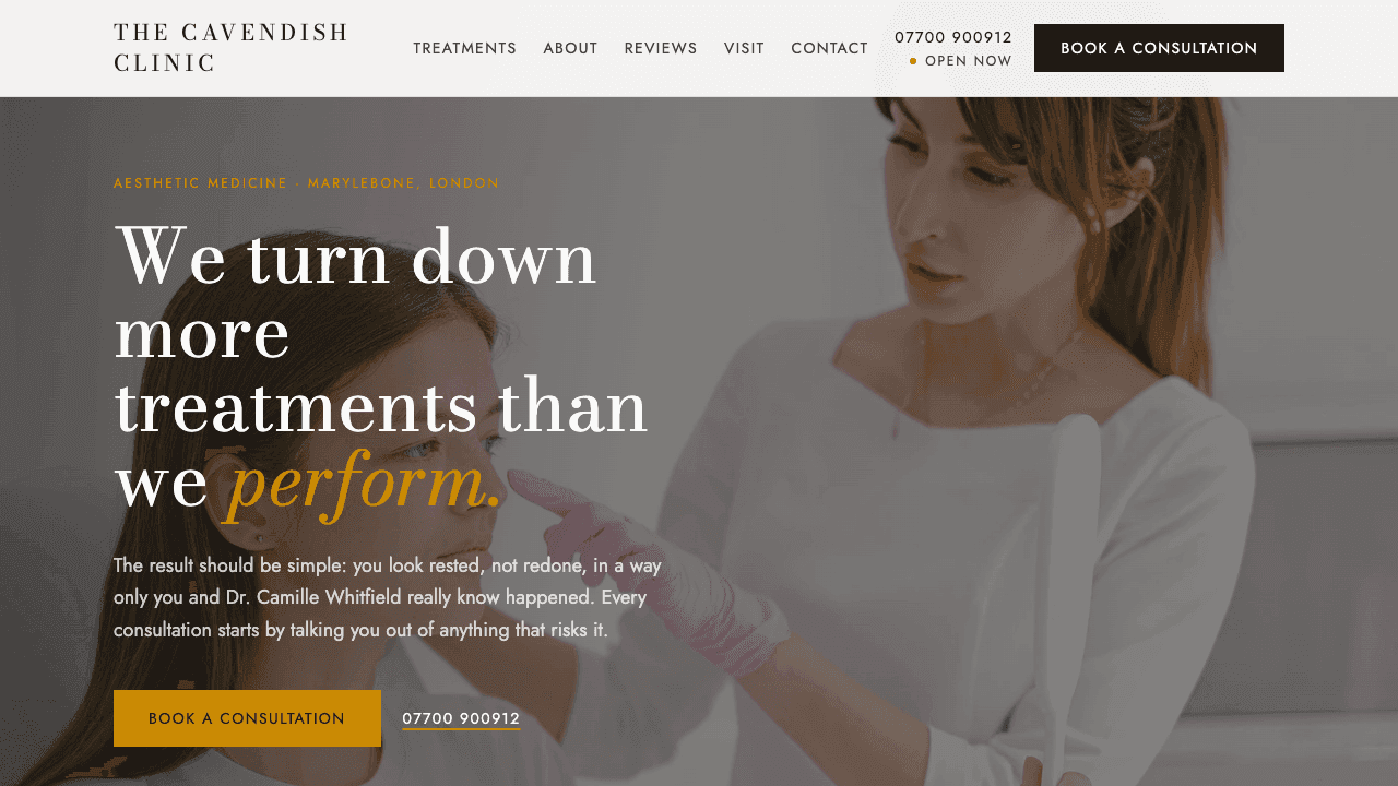 Cavendish Aesthetics website, built by Eight Two Digital