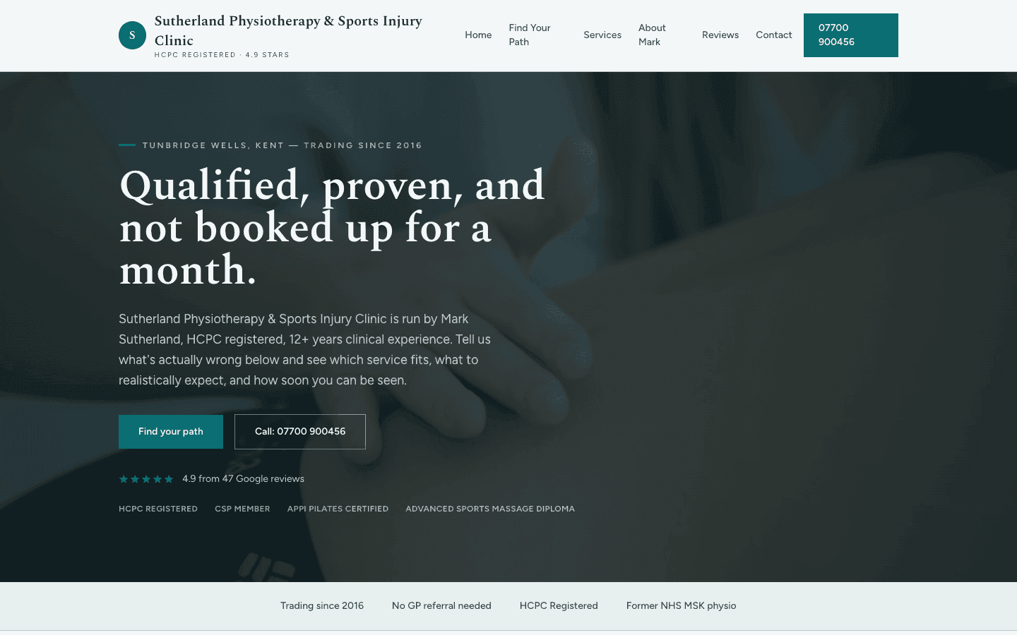 Sutherland Physiotherapy website, built by Eight Two Digital