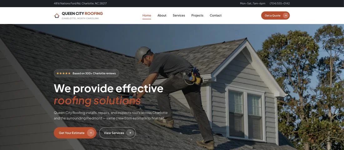 Queen City Roofing website preview built by Eight Two Digital