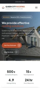 Queen City Roofing website preview on mobile