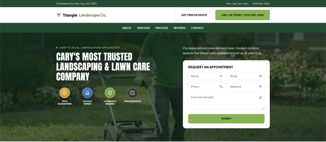 Triangle Landscape Co. landscaping website preview built by Eight Two Digital
