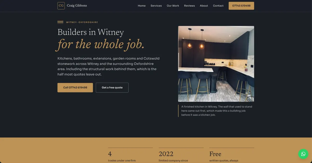Website preview for a building business, shown on desktop