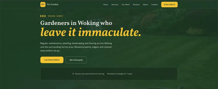 Website preview for a garden and landscaping business, shown on desktop