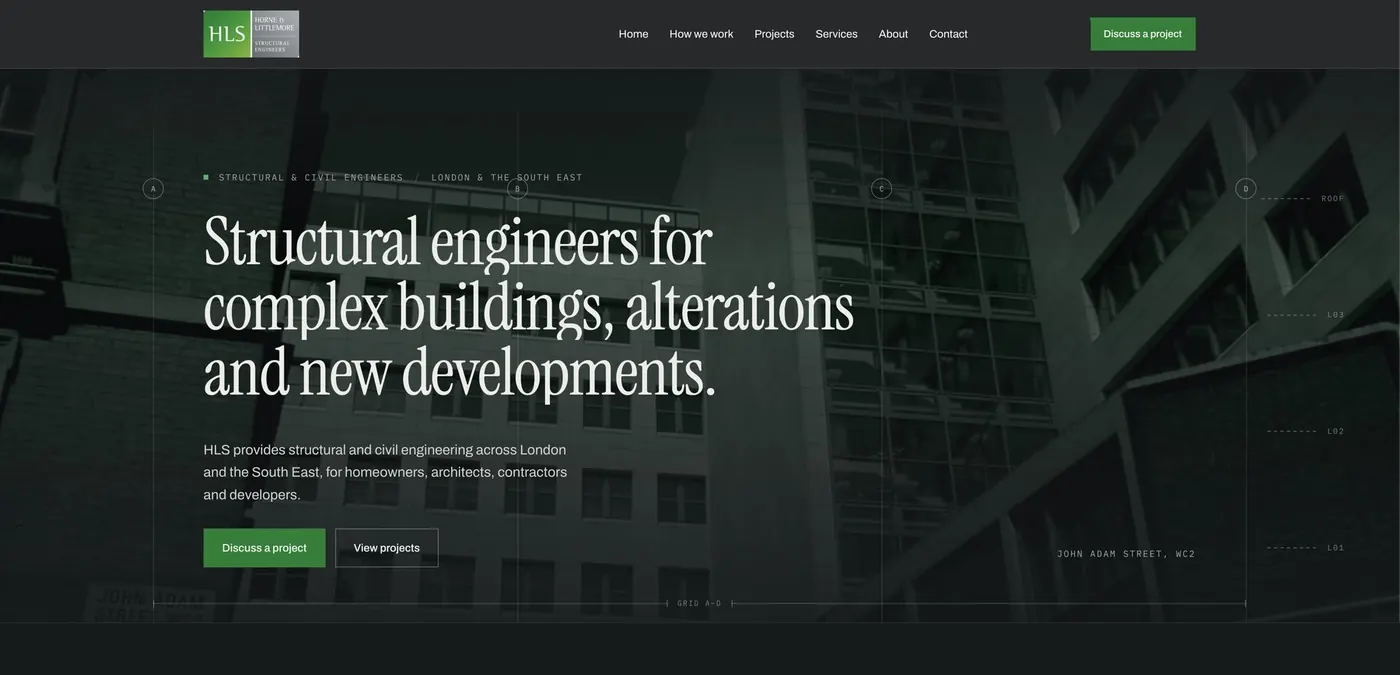 Website preview for a structural engineering practice, shown on desktop