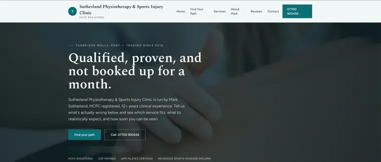 Website preview for a physiotherapy clinic, shown on desktop