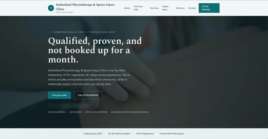Website preview for a physiotherapy clinic, shown on desktop