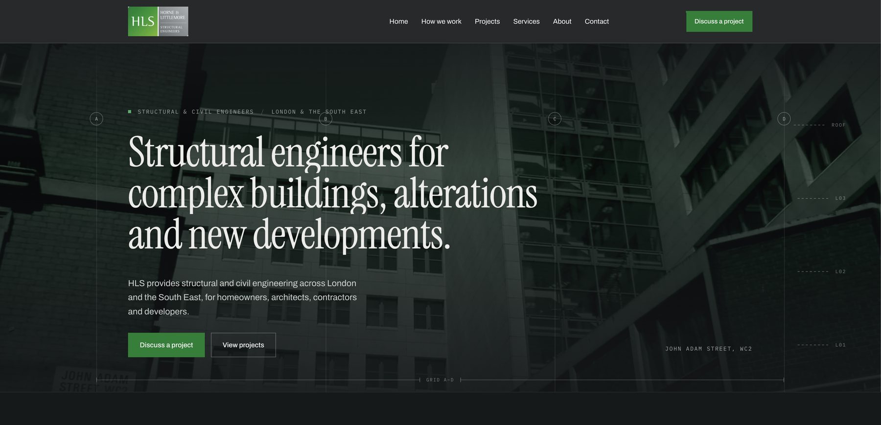 Structural engineering website preview shown on desktop