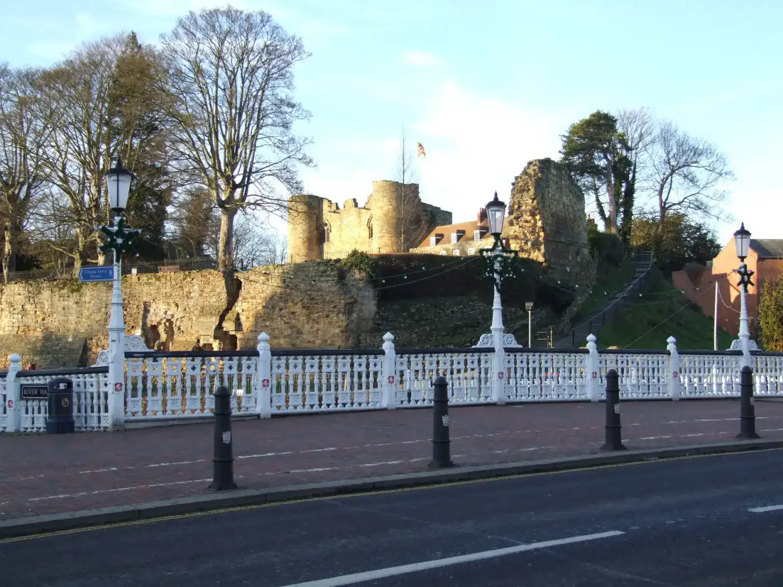 Tonbridge Castle seen from the road bridge over the River Medway